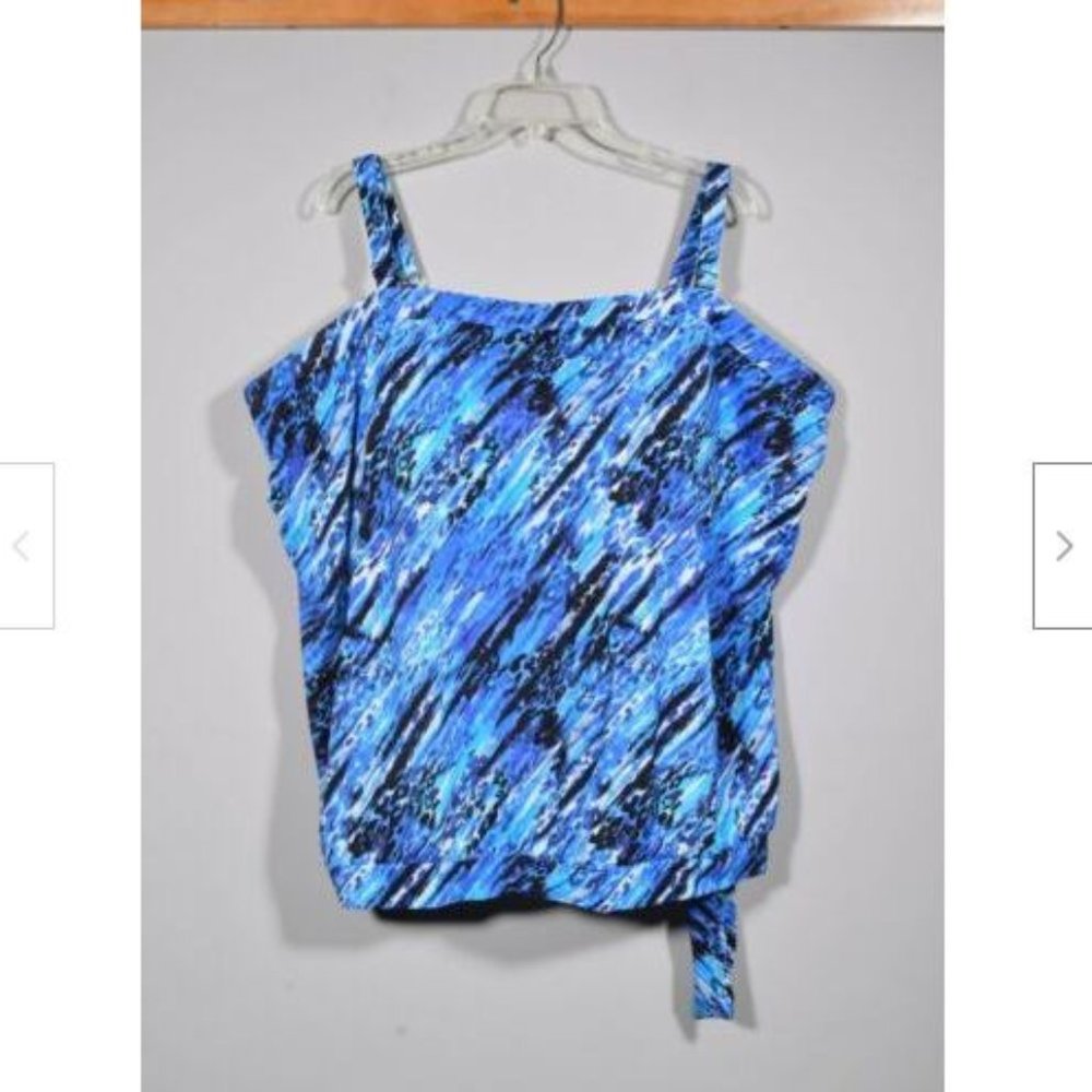 Swimsuits for All Blue Print High Neck Wirefree Tankini Swim Suit Top Sz 32